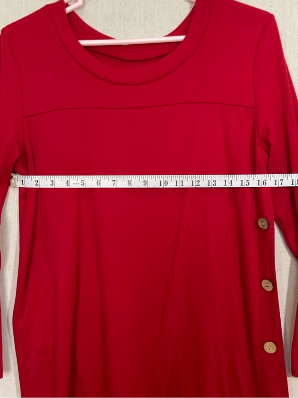 RED asymmetrical  tunic top with side Buttons  – medium/ large A++ - Picture 2 of 5